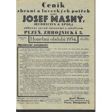 Ceník zbraní a loveckých potřeb firmy Josef Masný (Rubricius a spol) / Honební období 1934